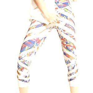 White Striped Athleta Capri w/ Bright Colors
